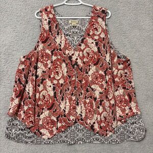 Lucky Brand Floral Blouse 3X V-Neck Sleeveless Lightweight Layering Casual